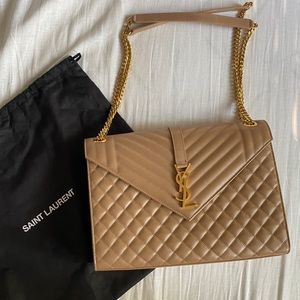 YSL Large Envelope Chain Shoulder Bag - Gold/Beige